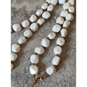 Trifari Baby Teeth White Beaded Necklace With Gold-Tone Accents 22"